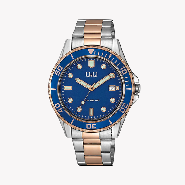 Q&Q Men's Silver Watch, Blue Dial | A172J422Y