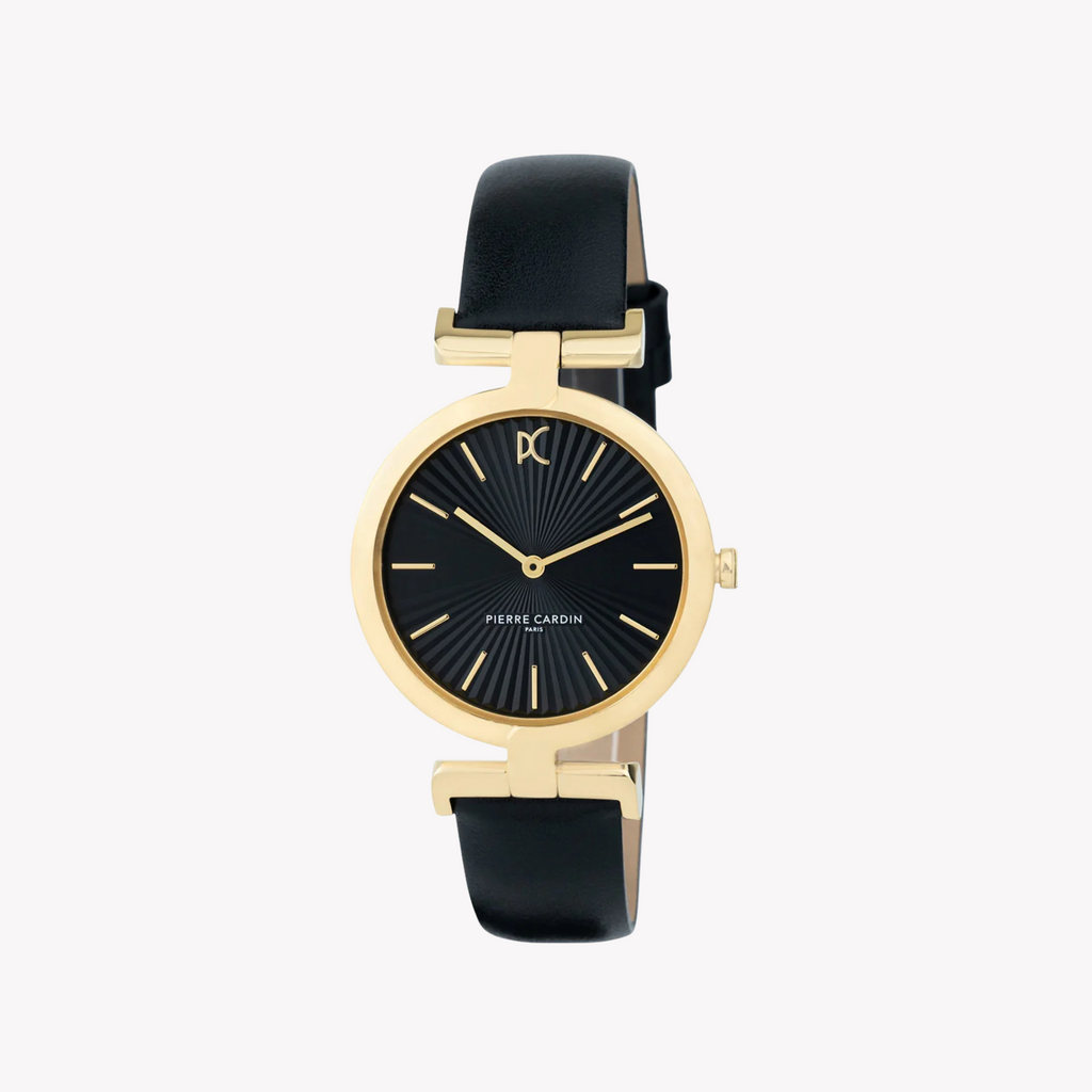 Pierre Cardin Women's Black Leather Watch, Gold Case | Cmd.3504