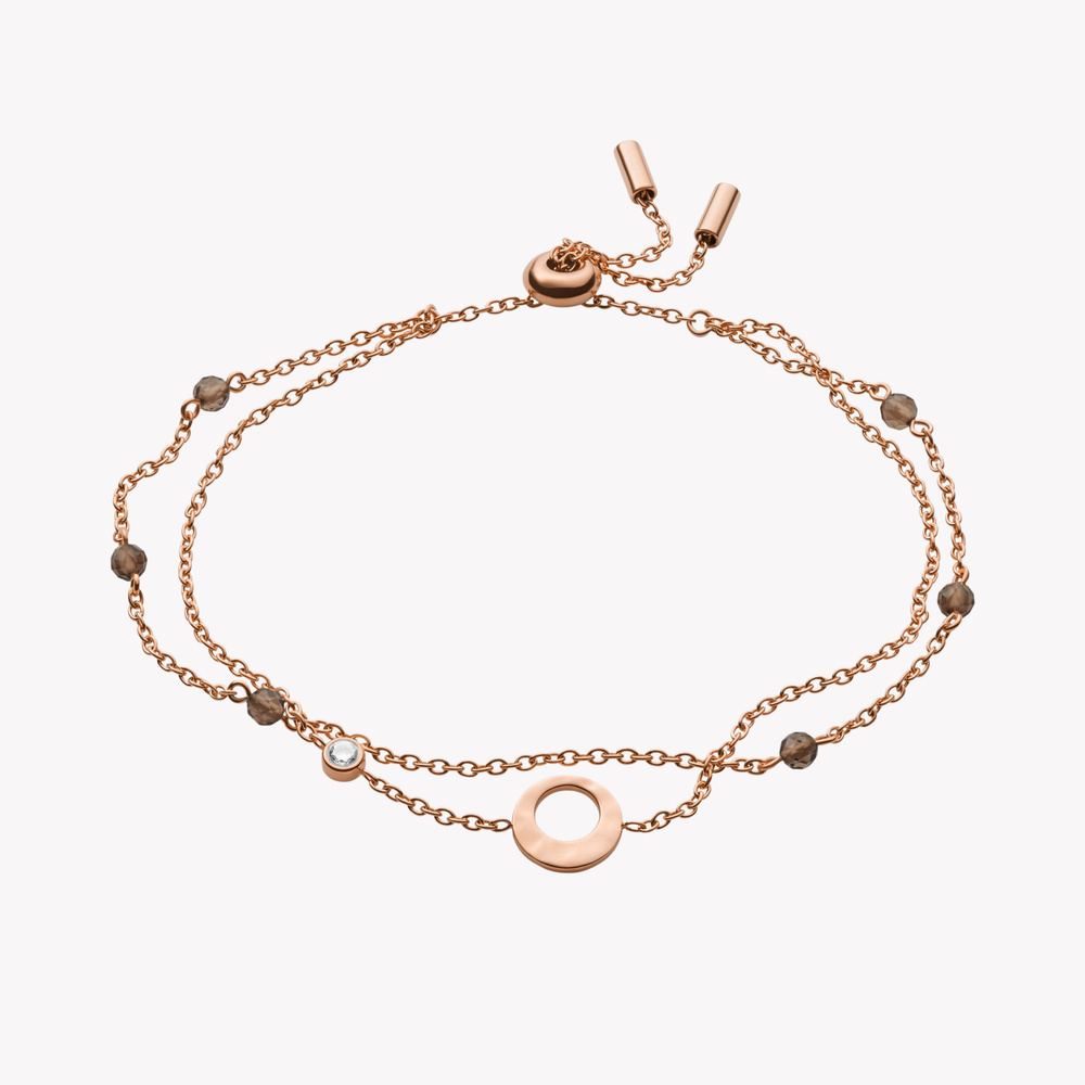 Fossil Women's Rose Gold-Tone Bracelet, Hammered Accent with Smoky Quartz | JF03549791