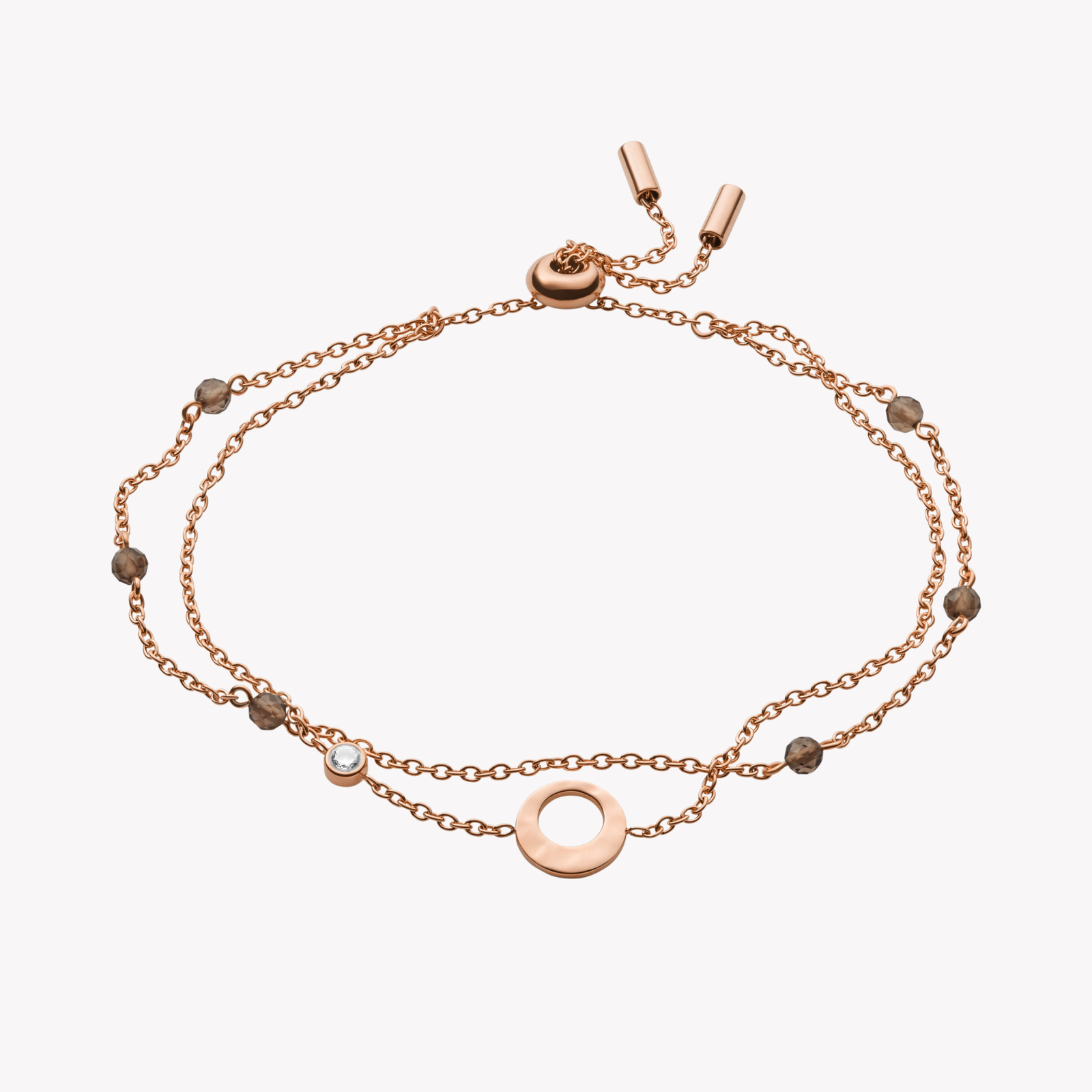 Fossil Women's Rose Gold-Tone Bracelet, Hammered Accent with Smoky Quartz | JF03549791