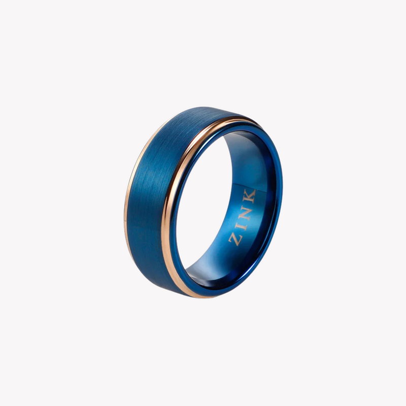 Zink Men's Blue & Rose Gold Stainless Steel Ring | Zjrg030tbl