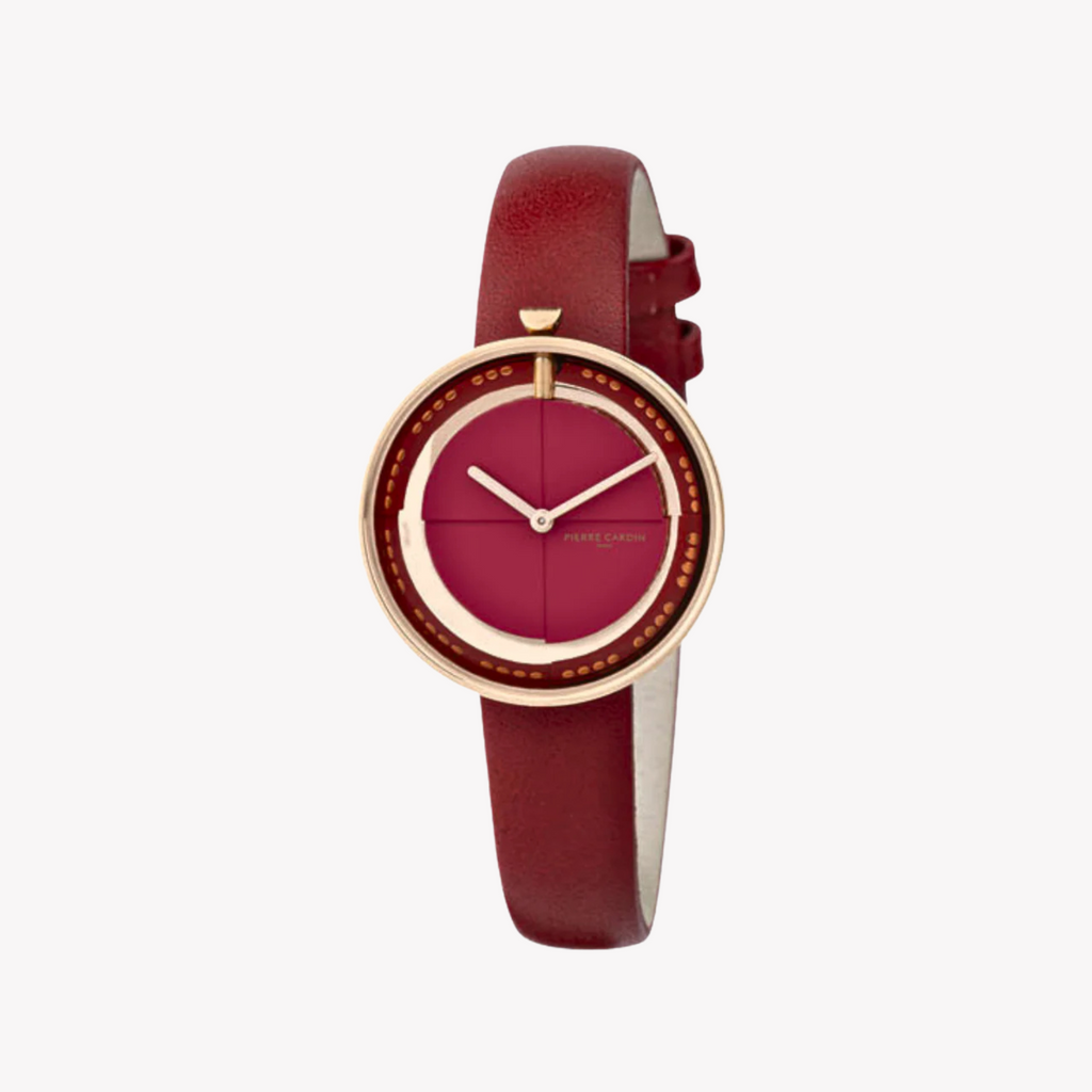 Pierre Cardin Women's Red Leather Watch, Rose Gold Case | Cma.0007
