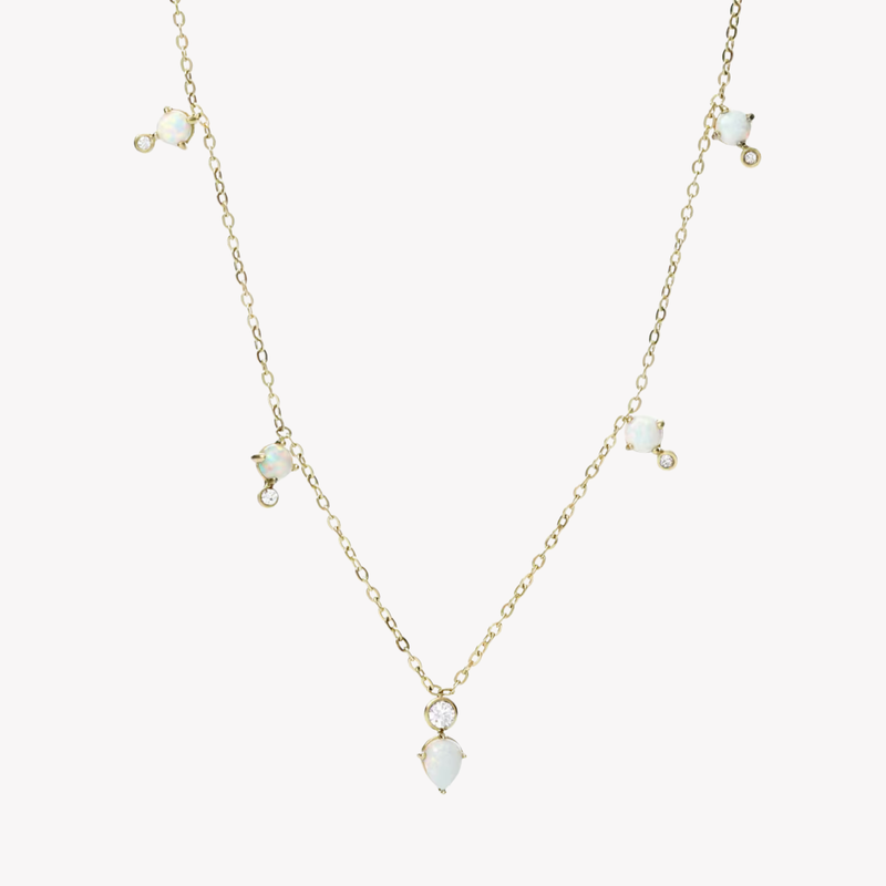 Fossil Women's Gold-Tone Necklace, White Opal & Crystal Accents | JF03880710