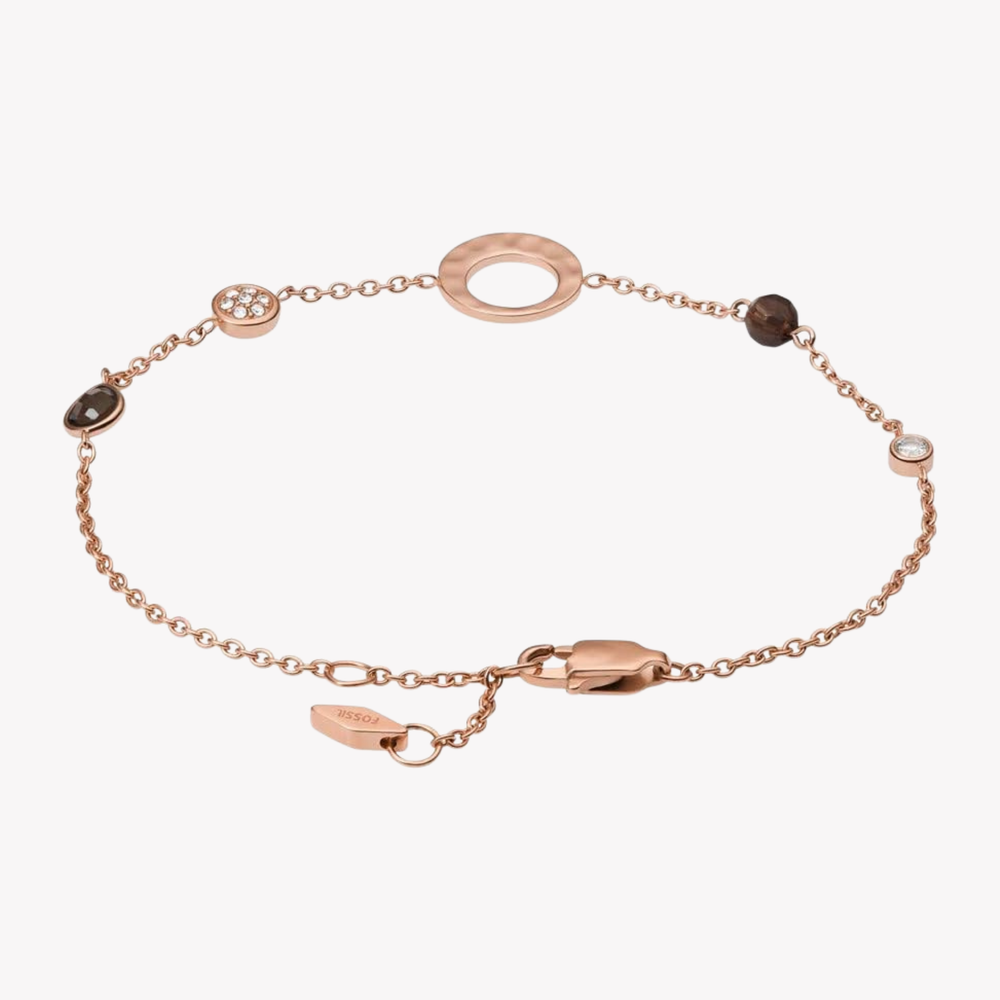 Fossil Women's Rose Gold-Tone Chain Bracelet, Smoky Quartz Detail | JF03548791