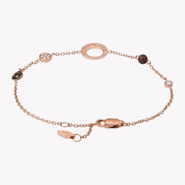 Fossil Women's Rose Gold-Tone Chain Bracelet, Smoky Quartz Detail | JF03548791