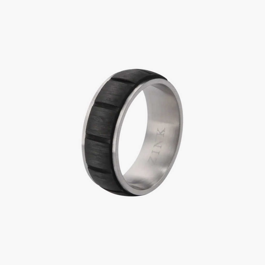 Zink Men's Silver & Black Stainless Steel Ring | Zjrg028s