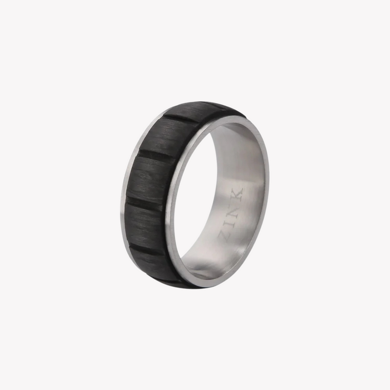 Zink Men's Silver & Black Stainless Steel Ring | Zjrg028s