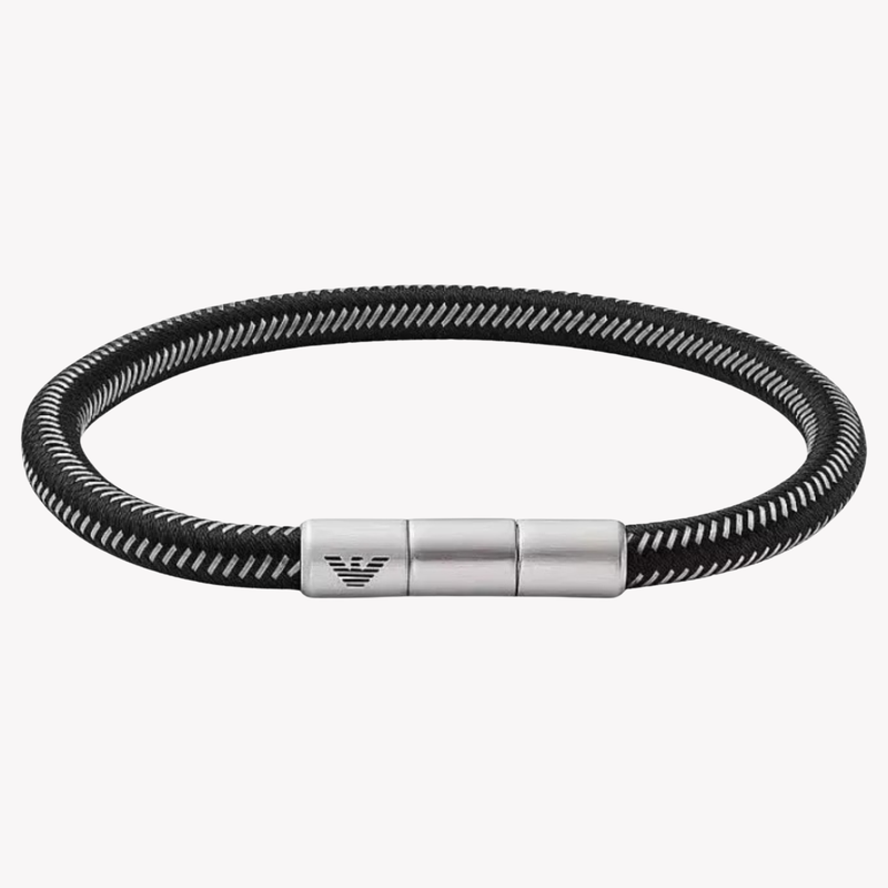 Emporio Armani Men's Black Bracelet, Braided Nylon & Stainless Steel ID | EGS2991040