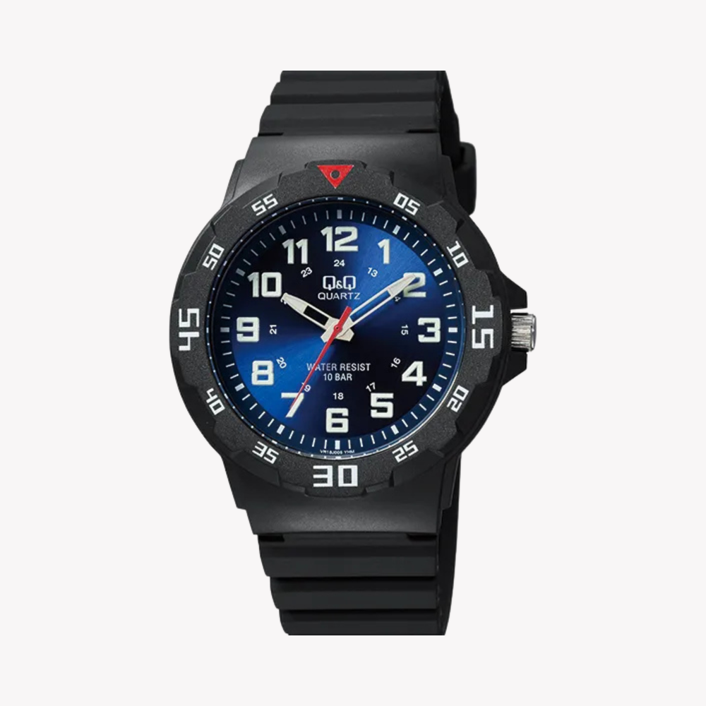 Q&Q Men's Black Men's Watch, Blue Dial with White Numerals | VR18J005Y