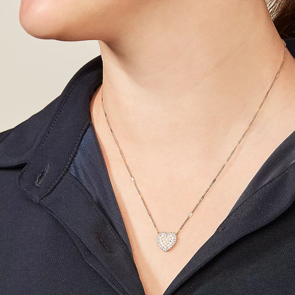 Fossil Women's Rose Gold Necklace, Mother Of Pearl & Crystal Heart Pendant | JF03164791