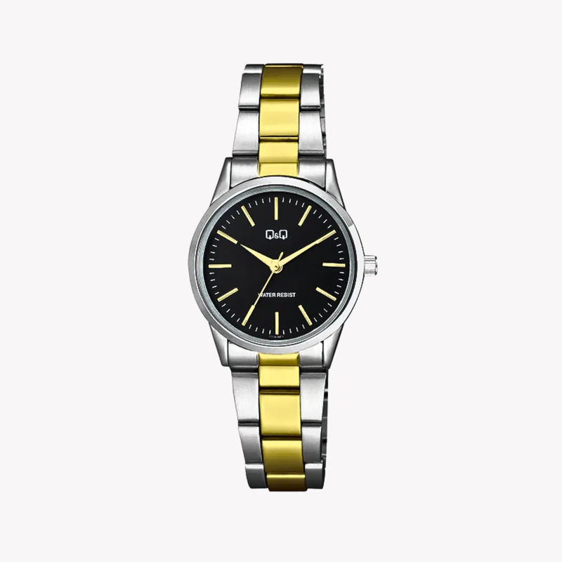 Q&Q Women's Silver & Gold Women's Watch, Black Dial | C11A-006PY