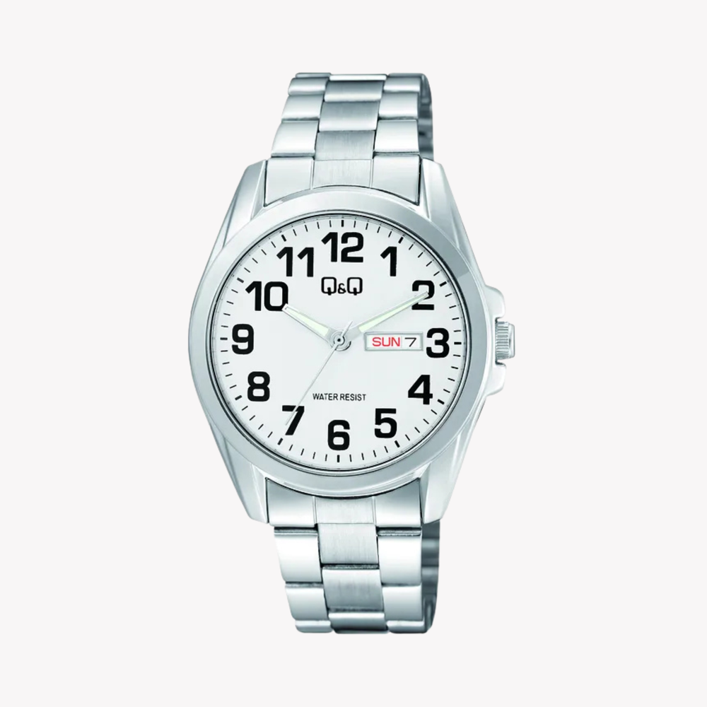 Q&Q Men's Silver Watch, White Dial | A05A-002PY