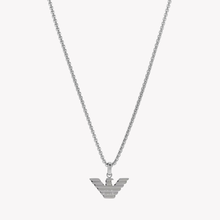 Emporio Armani Men's Silver Necklace, Eagle Logo Pendant | EGS3169040