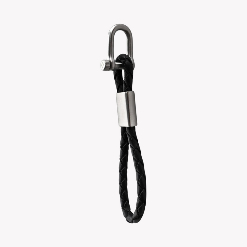Zink Keychain - Silver & Black - Stainless Steel & Leather | Zjkc011b by i-watch