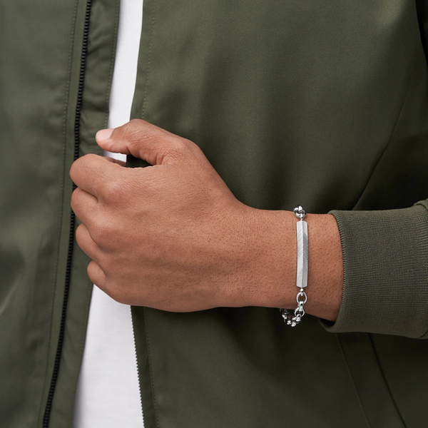 Fossil Men's Silver Bracelet, Linear Texture | JF04569040