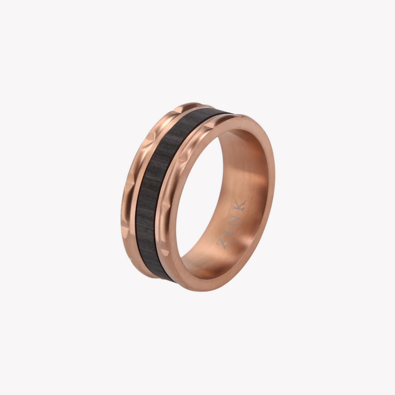 Zink Men's Rose Gold & Black Stainless Steel Ring | Zjrg027rg