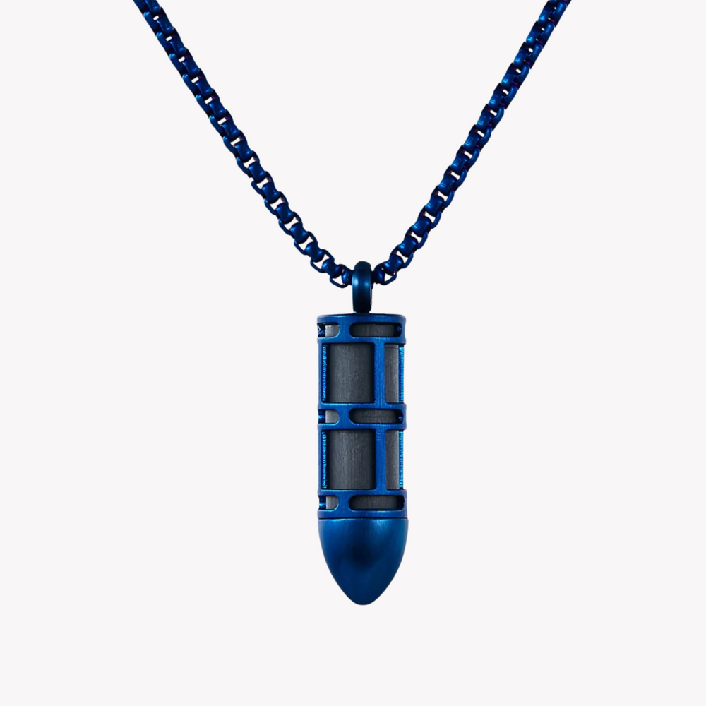 Zink Men's Necklace - Blue Stainless Steel & Carbon Fiber | Zjpd021sbl by i-watch