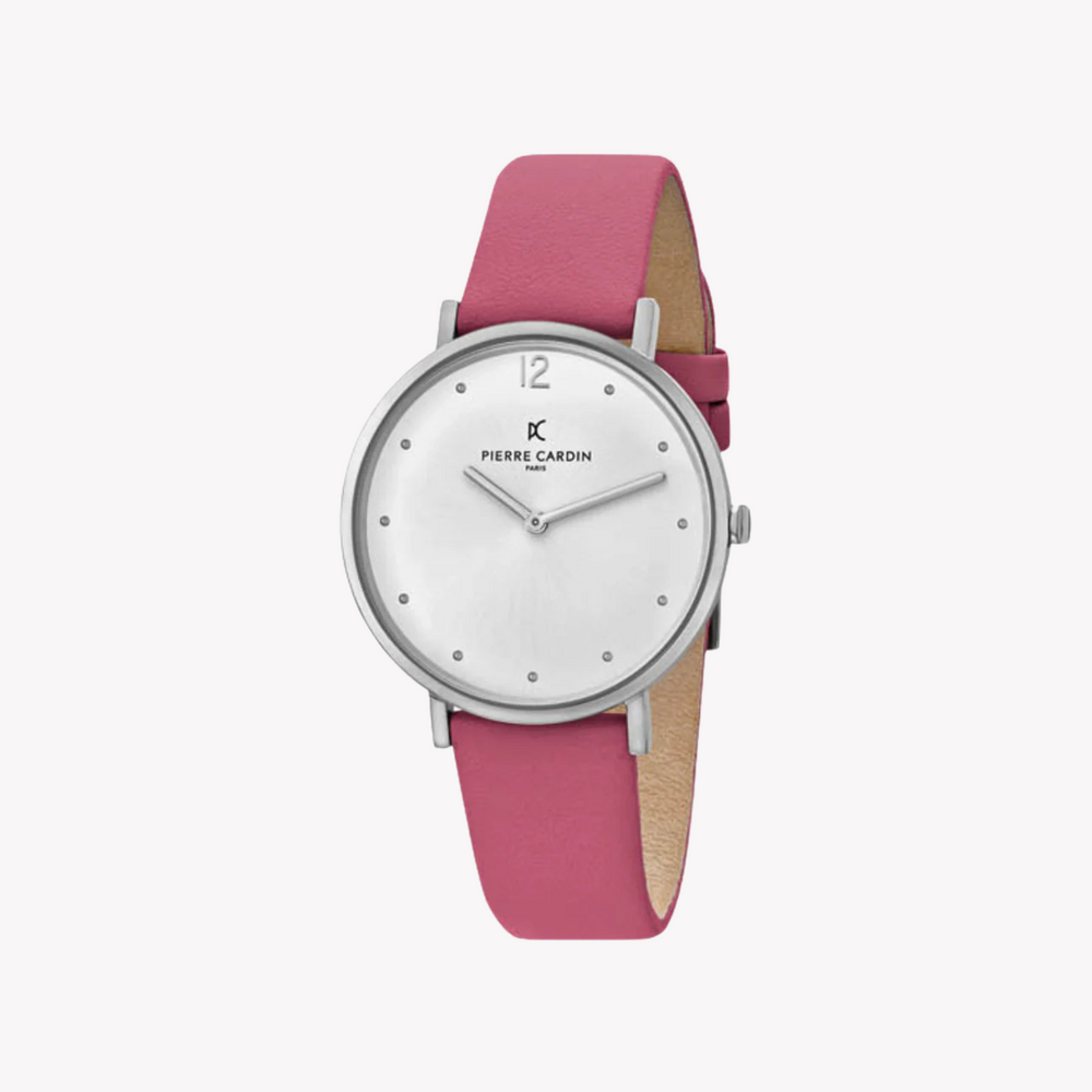 Pierre Cardin Women's Pink Leather Watch, Silver Dial | Cbv.1042