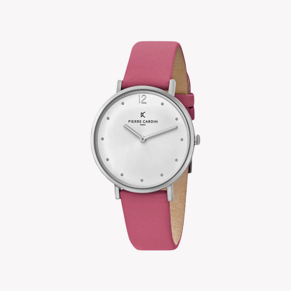 Pierre Cardin Women's Pink Leather Watch, Silver Dial | Cbv.1042