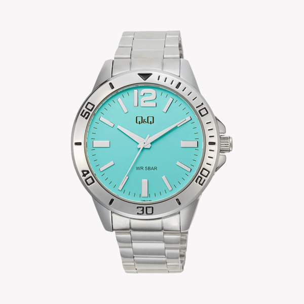Q&Q Men's Silver Watch, Tiffany Blue Dial | Q28B-010PY