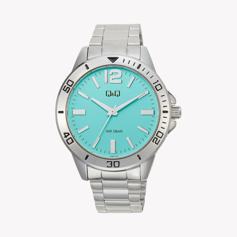 Q&Q Men's Silver Watch, Tiffany Blue Dial | Q28B-010PY