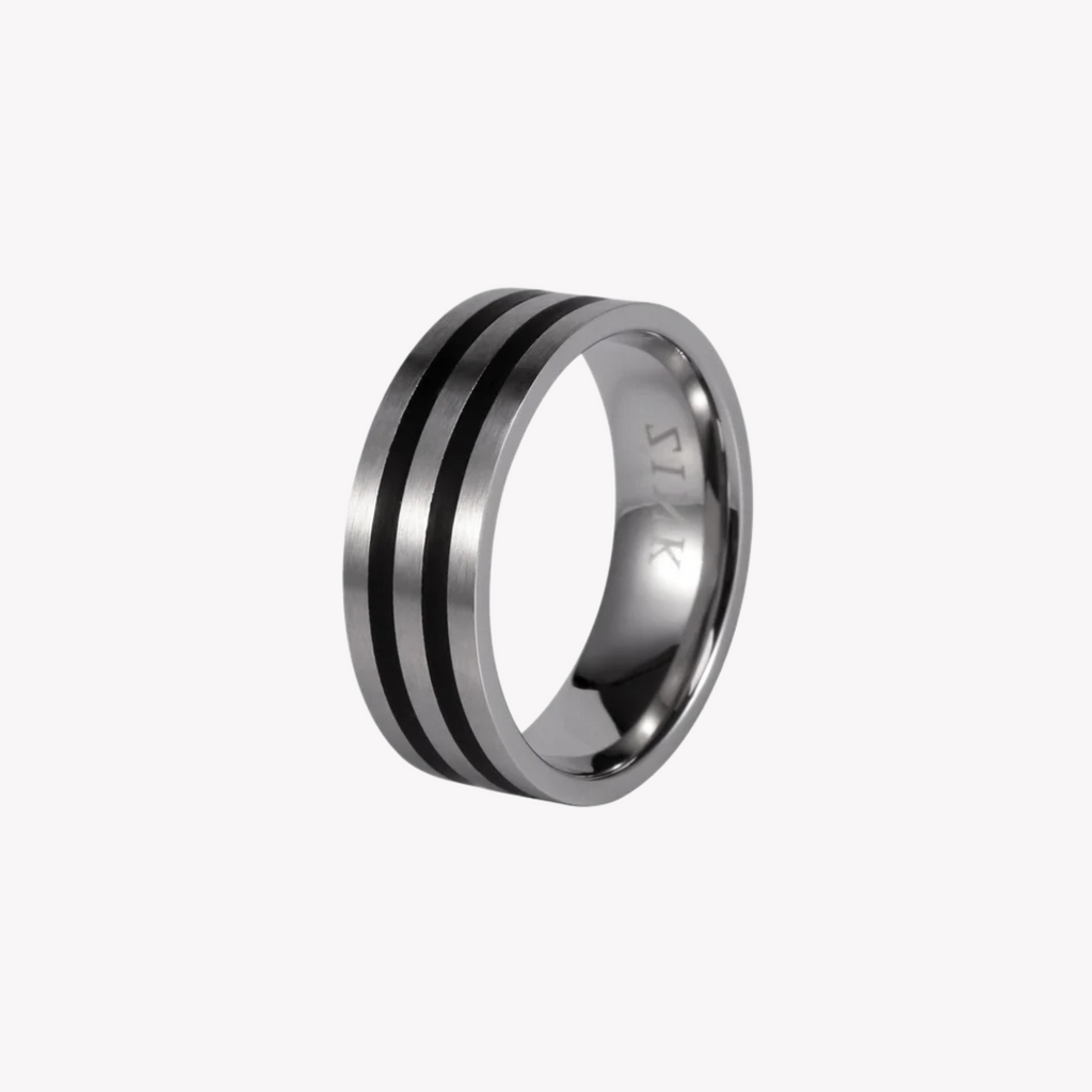 Zink Men's Silver & Black Stainless Steel Ring | Zjrg005spb