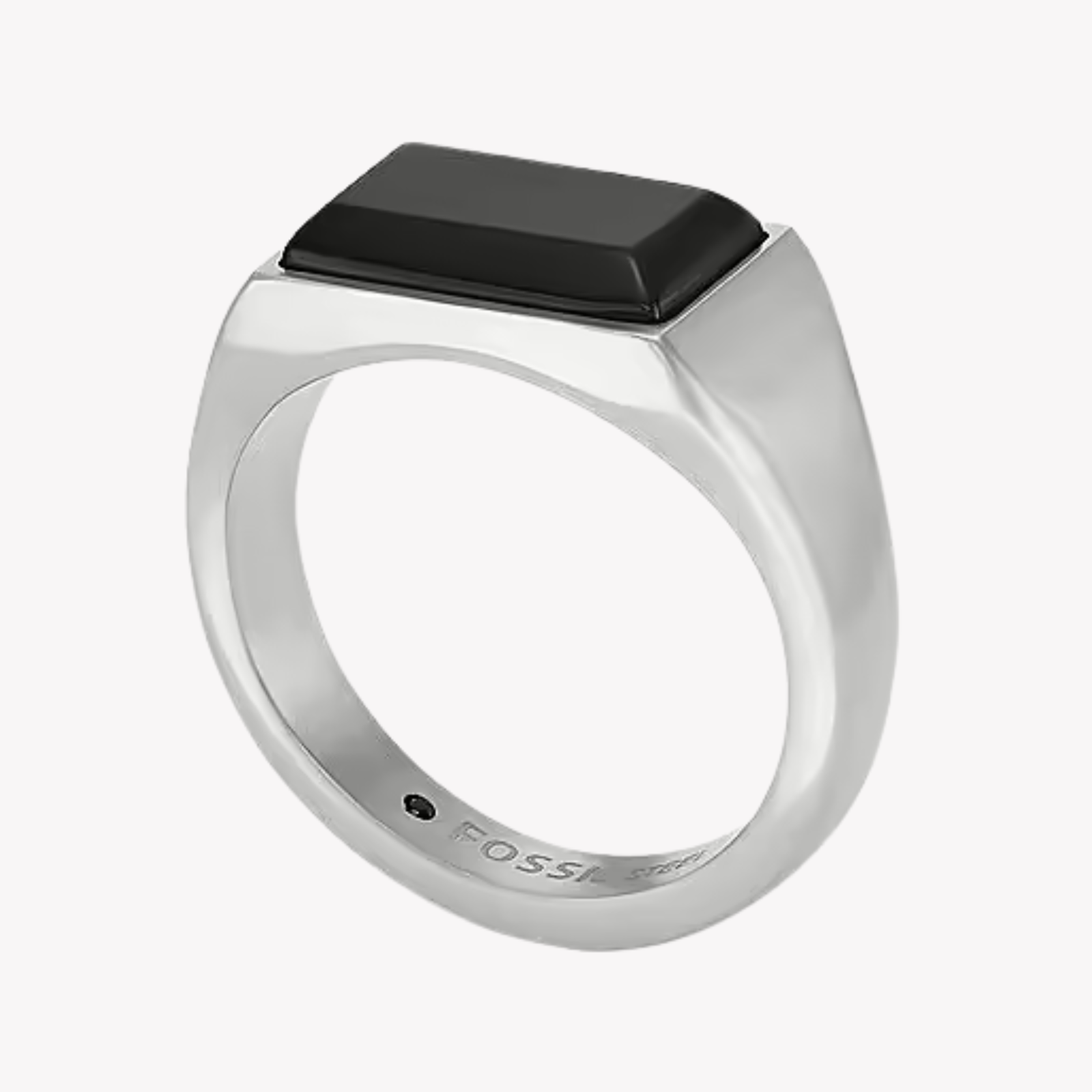 Fossil Men's Silver & Black Ring, Black Agate Signet | JF04603040510