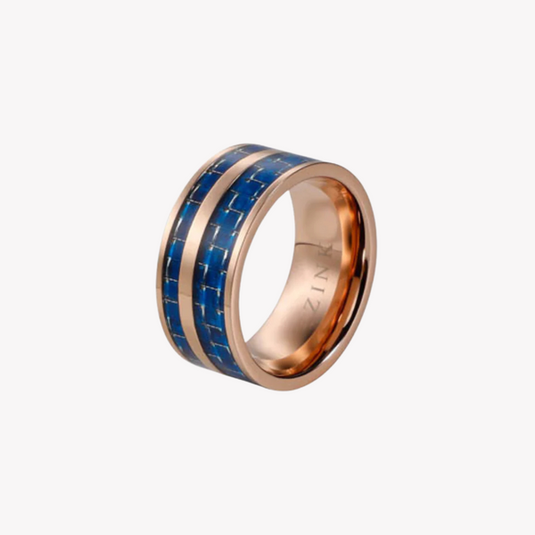 Zink Men's Rose Gold & Blue Stainless Steel Ring | Zjrg016sbl