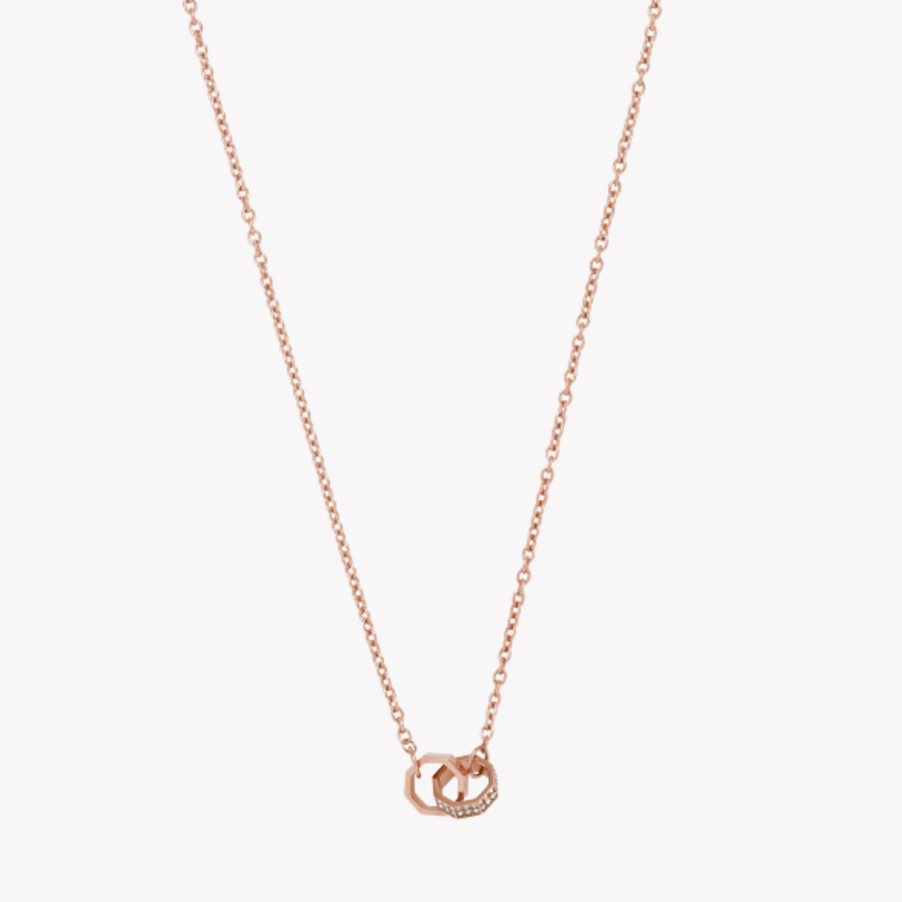 Emporio Armani Women's Rose Gold Stainless Steel Necklace, Crystal Octagon Pendant | EGS2891221