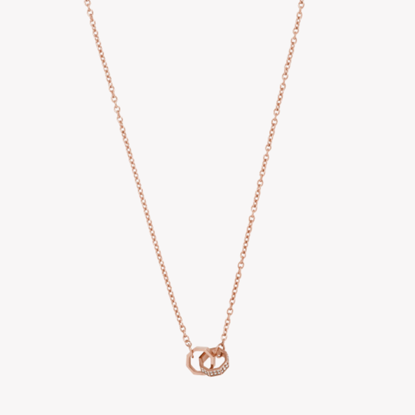 Emporio Armani Women's Rose Gold Stainless Steel Necklace, Crystal Octagon Pendant | EGS2891221
