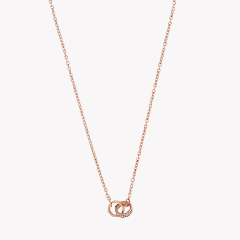 Emporio Armani Women's Rose Gold Stainless Steel Necklace, Crystal Octagon Pendant | EGS2891221