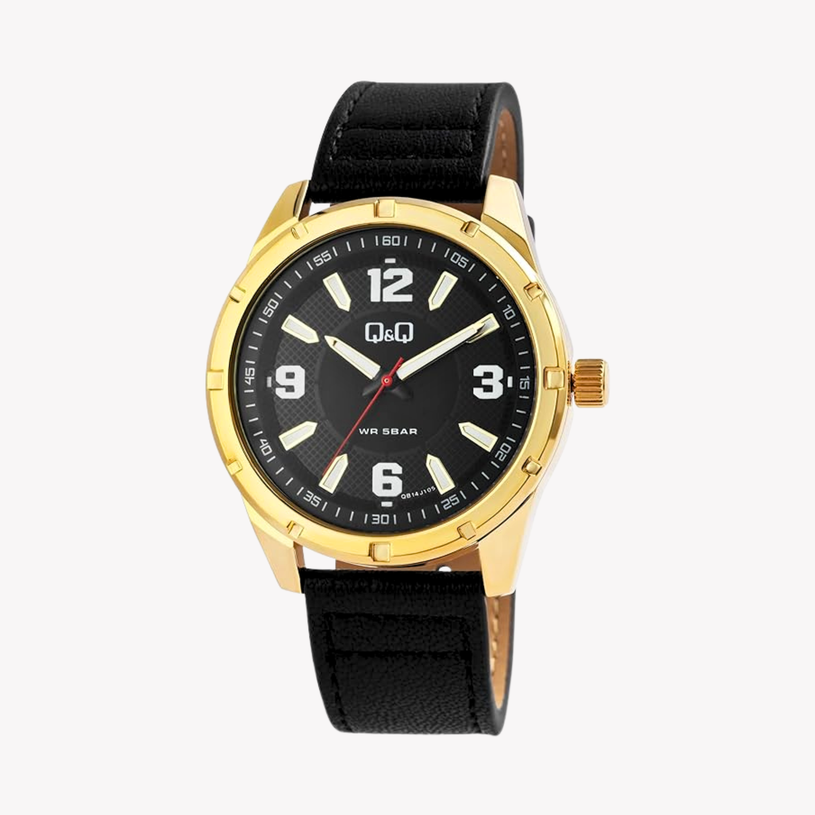 Q&Q Men's Gold & Black Watch, Black Dial | QB14J105Y