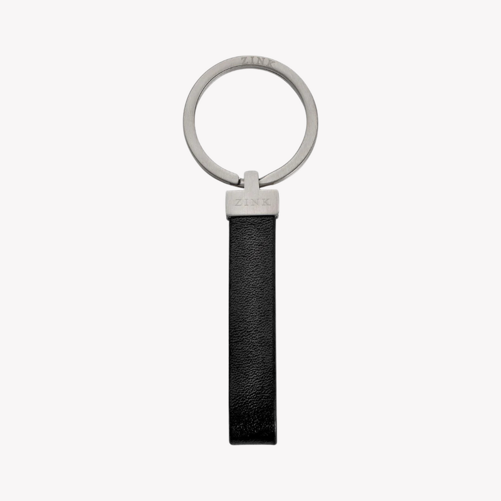 Zink Keychain - Silver & Black - Stainless Steel & Leather | Zjkc009b