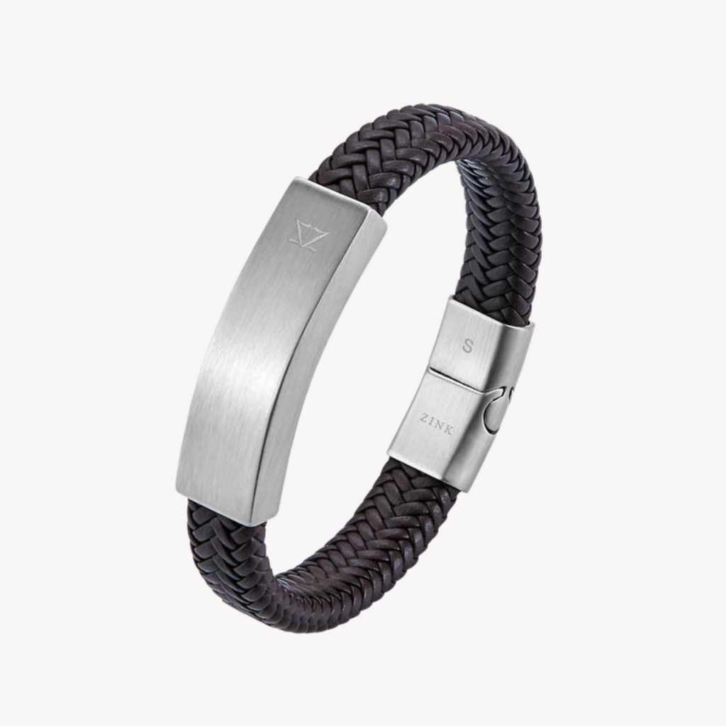 Zink Men's Black & Silver Stainless Steel & Leather Bracelet | Zjbc001slbr