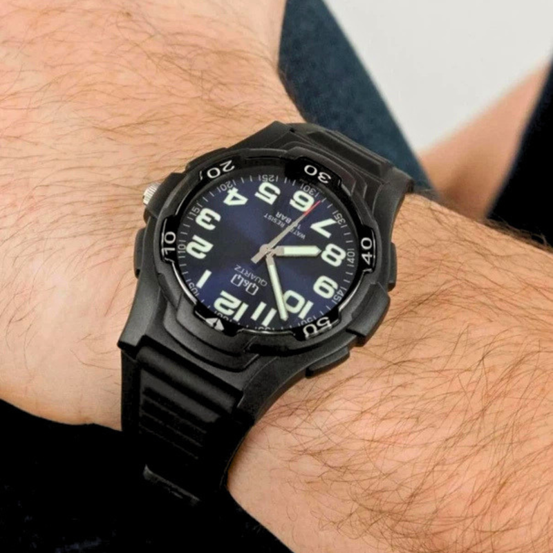 Q&Q Men's Black Men's Watch, Blue Dial | VP84J003Y