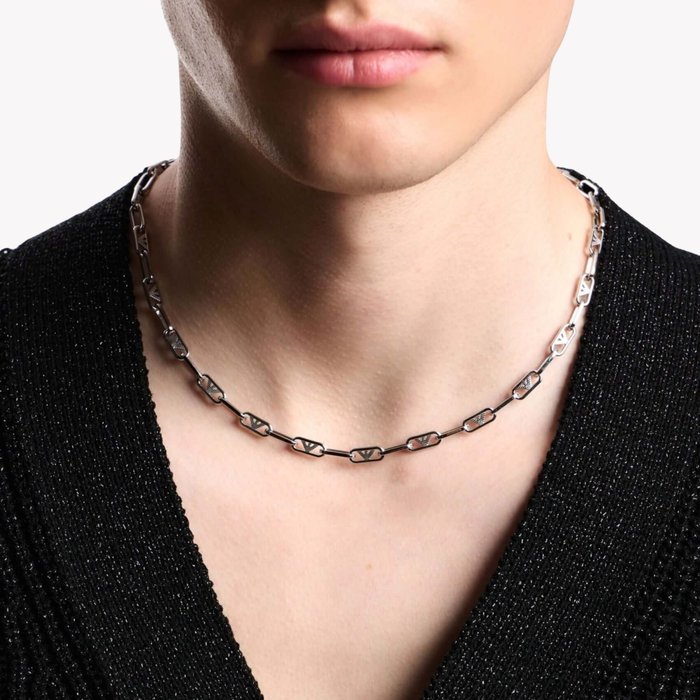 Emporio Armani Men's Silver Necklace, Twisted Oval Link Design | EGS3248040