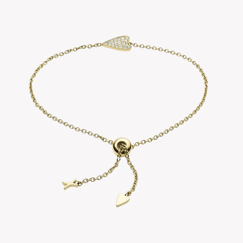 Fossil Women's Gold-Tone Bracelet, Crystal Heart Charm | JF03260710