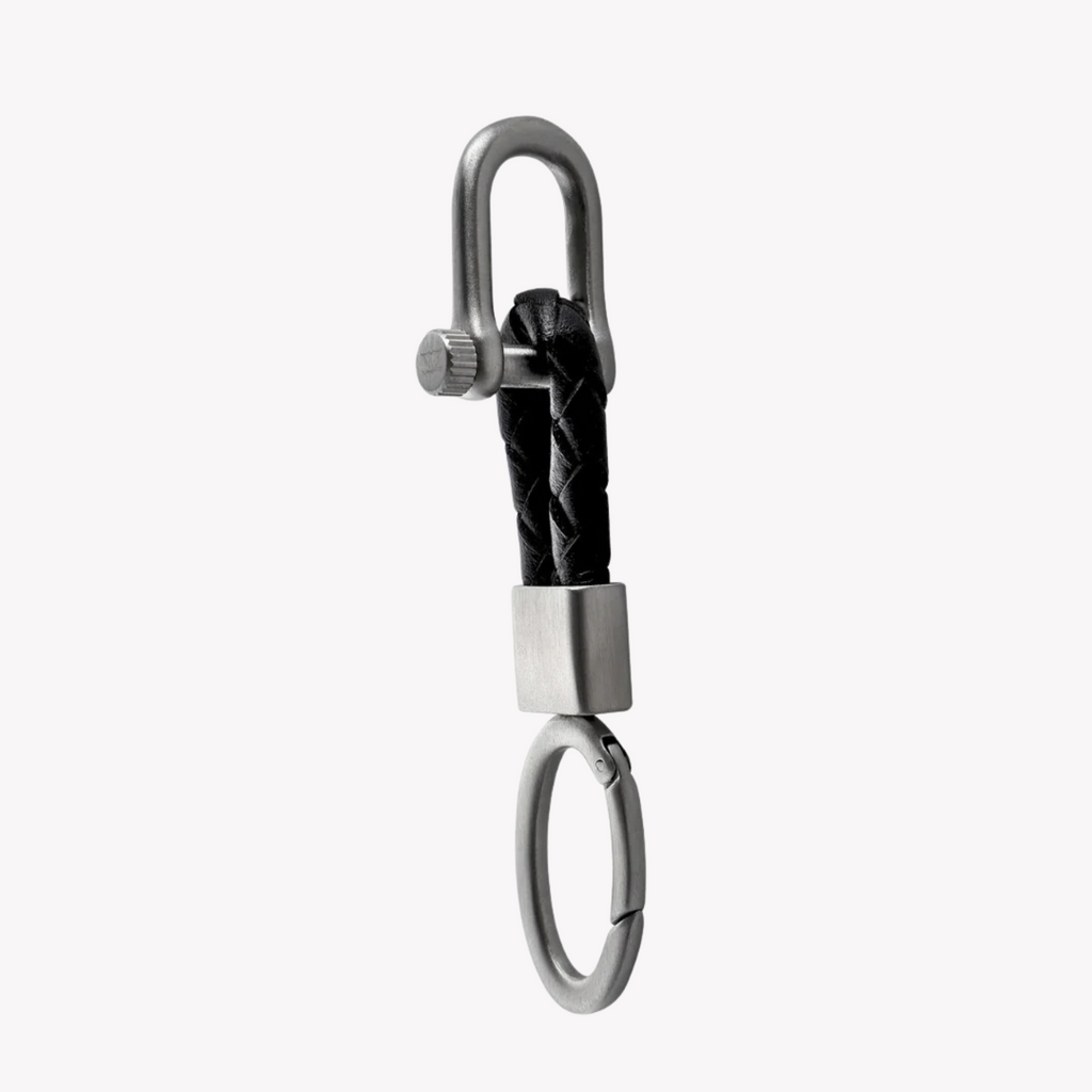 Zink Keychain - Silver & Black - Stainless Steel & Leather | Zjkc010b