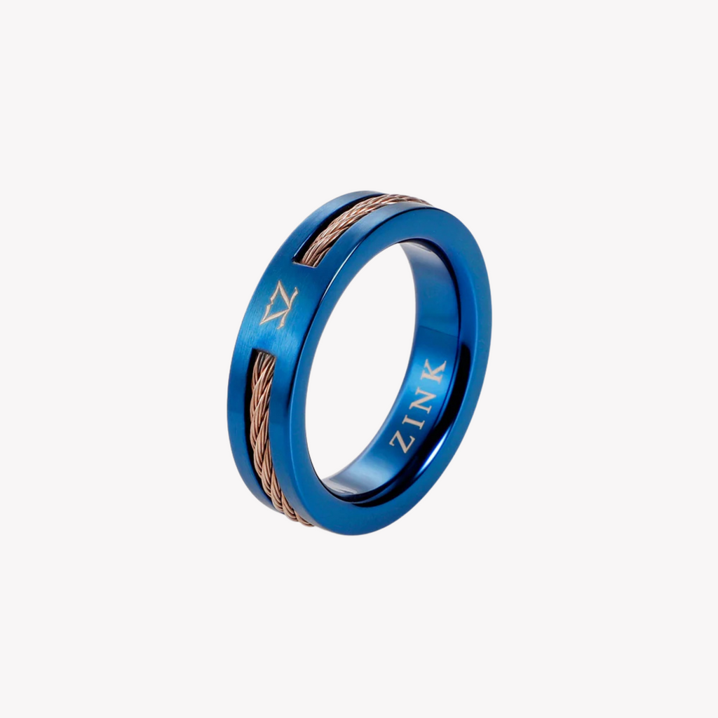 Zink Men's Blue & Rose Gold Stainless Steel Ring | Zjrg041rg