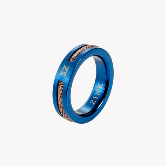 Zink Men's Blue & Rose Gold Stainless Steel Ring | Zjrg041rg