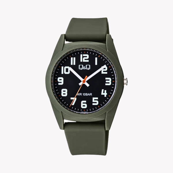 Q&Q Men's Green Men's Watch, Black Dial | V13AJ005Y