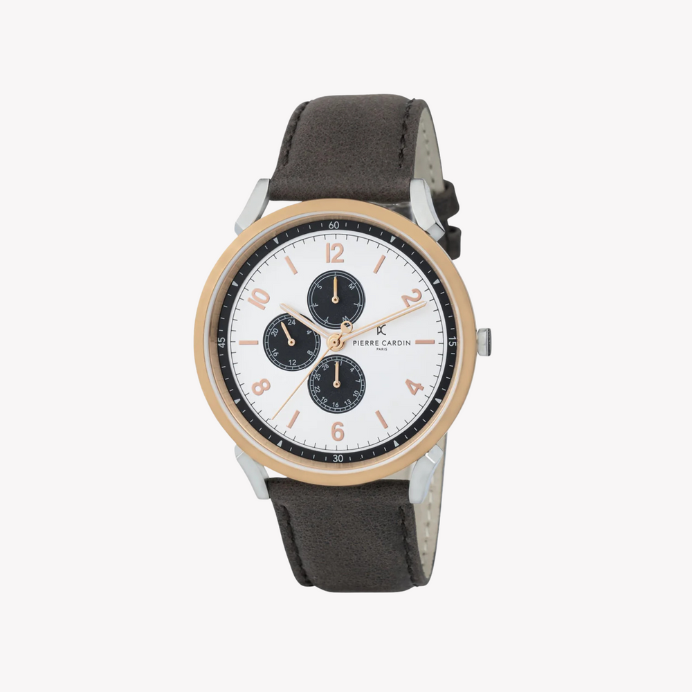 Pierre Cardin Men's Silver & Rose Gold, Brown Leather | Cpi.2078 by i-watch