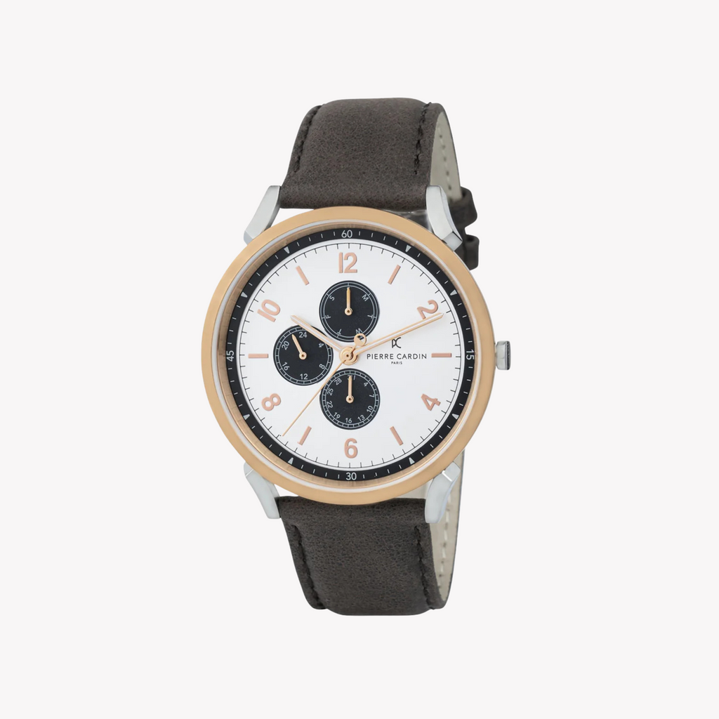 Pierre Cardin Men's Silver & Rose Gold, Brown Leather | Cpi.2078