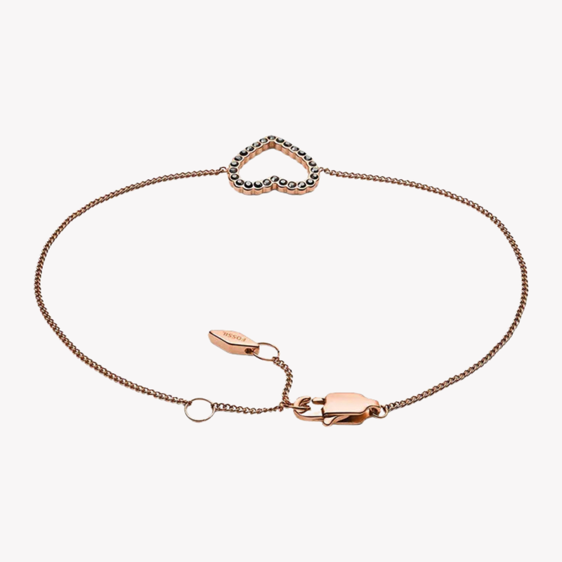 Fossil Women's Rose Gold-Tone Bracelet, Open Heart & Crystals | JF03257791