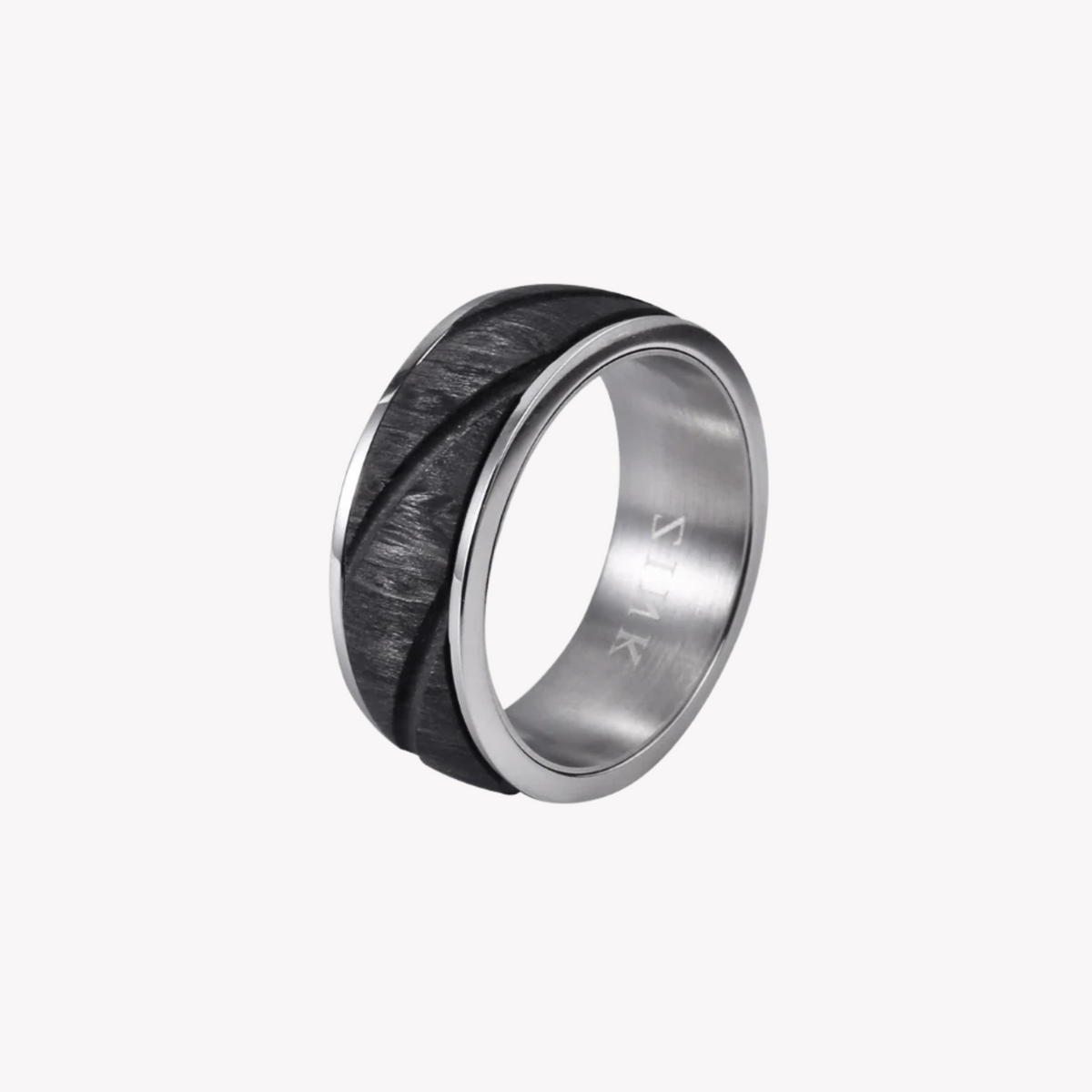Zink Men's Silver & Black Stainless Steel Ring | Zjrg0332