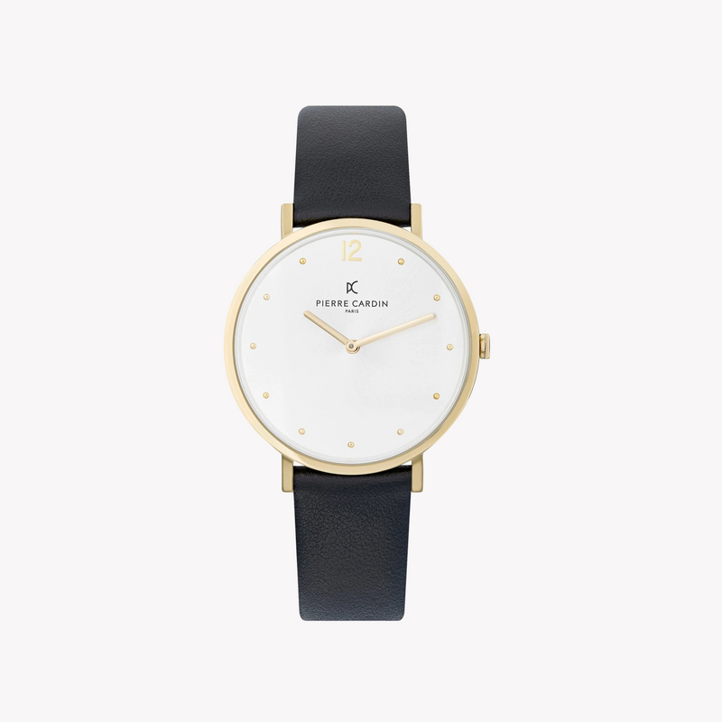 Pierre Cardin Women's Black Leather Watch, Silver Dial | Cbv.1009 by i-watch