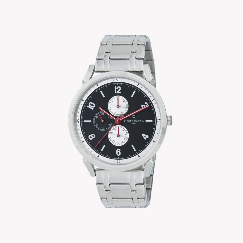 Pierre Cardin Men's Silver Stainless Steel Watch, Black Dial | Cpi.2083