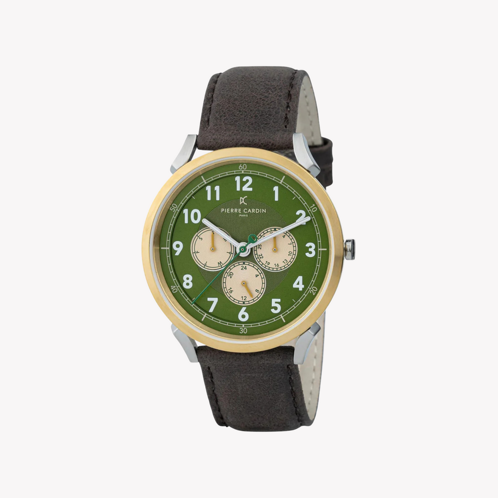 Pierre Cardin Men's Brown Leather Watch, Green Dial | Cpi.2071