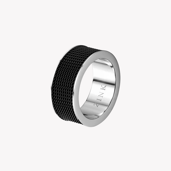 Zink Men's Silver & Black Stainless Steel Ring | Zjrg019sb