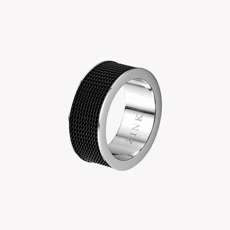 Zink Men's Silver & Black Stainless Steel Ring | Zjrg019sb